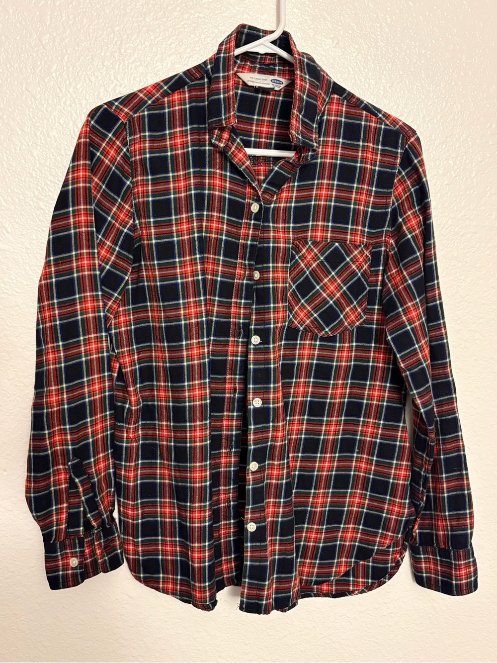Old Navy Classic Shirt M Navy Red Tartan Plaid Button Down Flannel